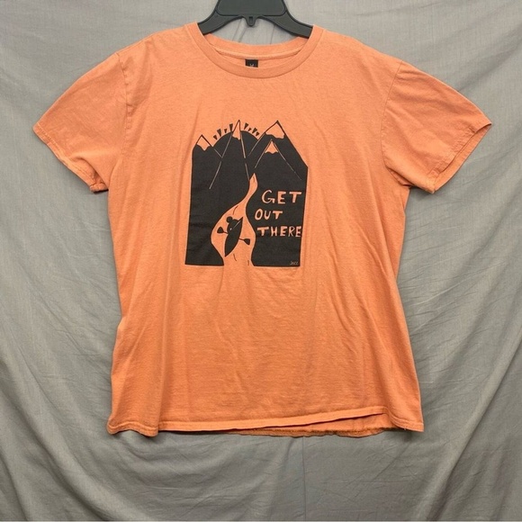 Anvil Tops - Anvil Graphic Print T-Shirt "Get Out There"‎ Orange Outdoor Theme Men Size | L